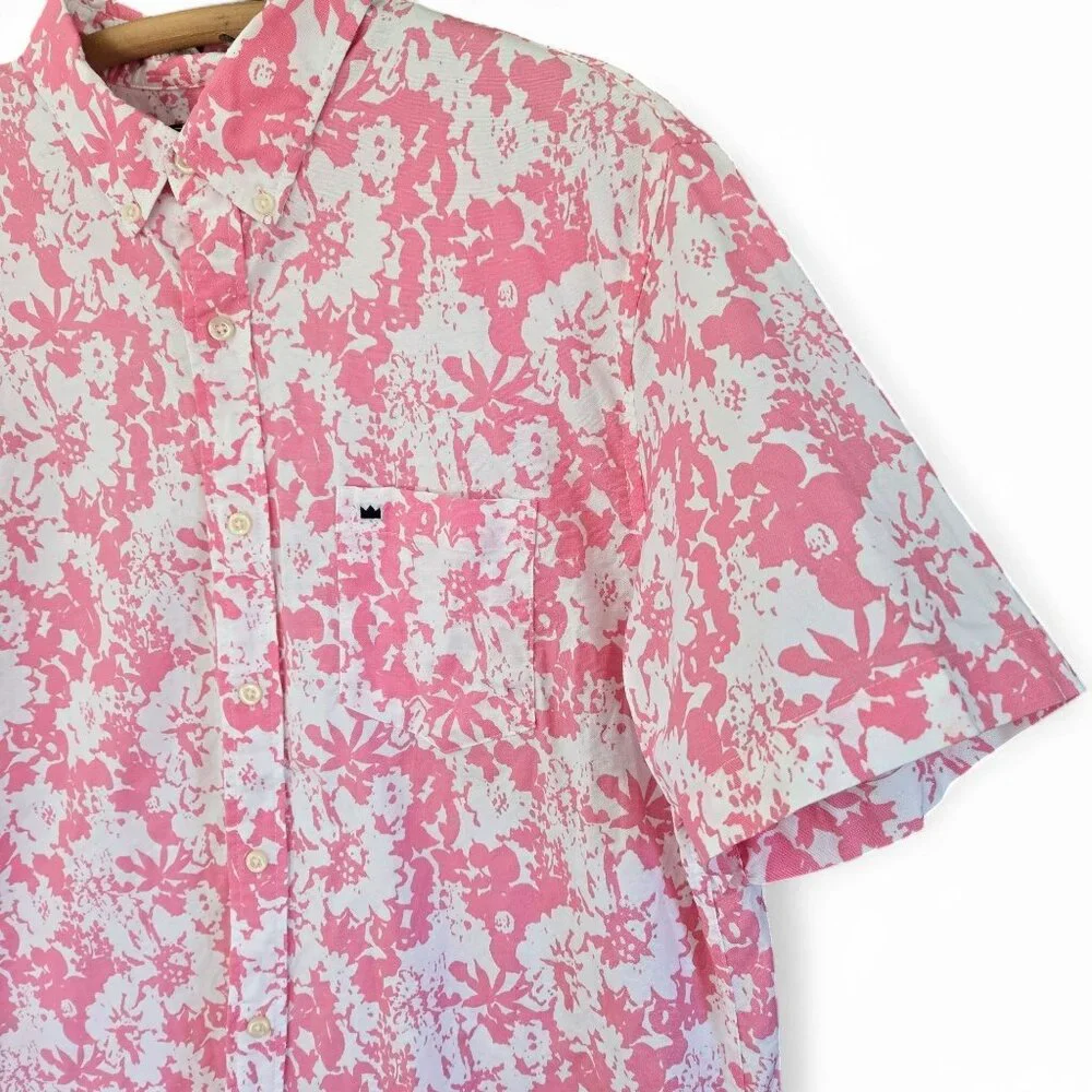 Crown & Ivy Mens Pink Floral Hawaiian Style Camp Shirt Short-Sleeve Large - Picture 3 of 9